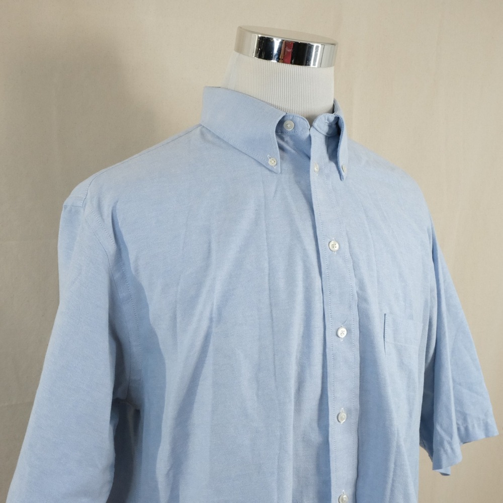 Stafford 17 X-Tall Wrinkle Free Oxford Shirt Blue Short Sleeve Cotton Blend Mens